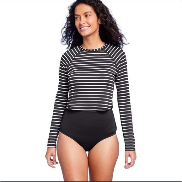 Kona Sol Other - Kona Sol Black and White Stripe Cropped Rash Guard Swim Size XL